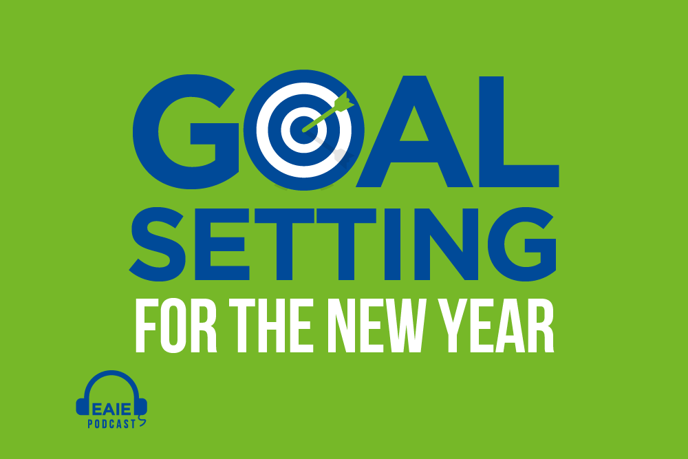 Goal setting for the new year. The O in Goal is a target with an arrow.